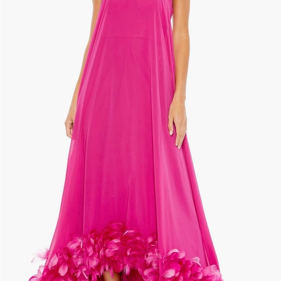 Mac Duggal STRAPLESS FLARE FEATHER HEM GOWN Style# 13001 Size 8 Fuchsia - Picture 3 of 5